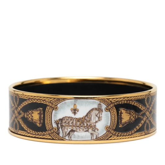 Hermès Wide Grand Apparat Horse Enamel Bangle 65