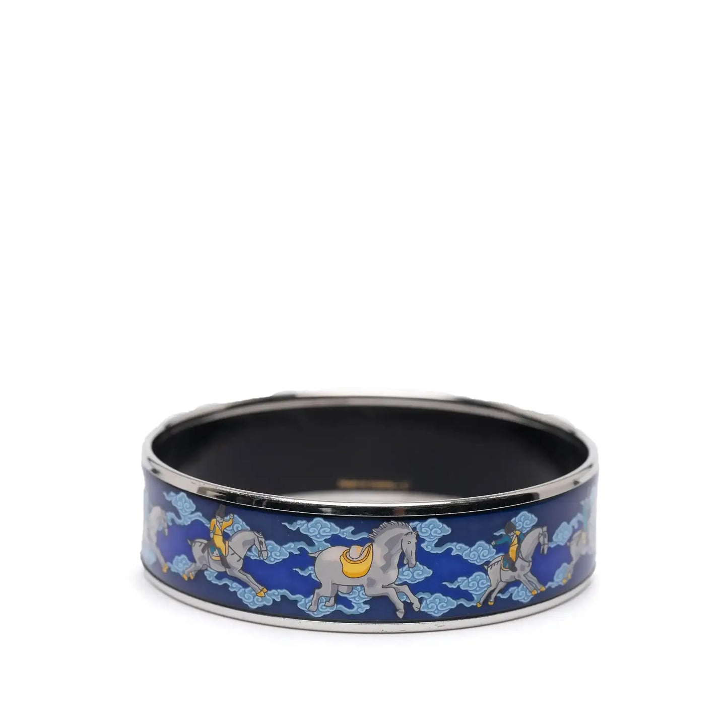 Hermès Wide Enamel Horse Riding Motif Bangle