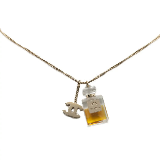 Chanel Gold Plated CC No.5 Perfume Bottle Pendant Necklace