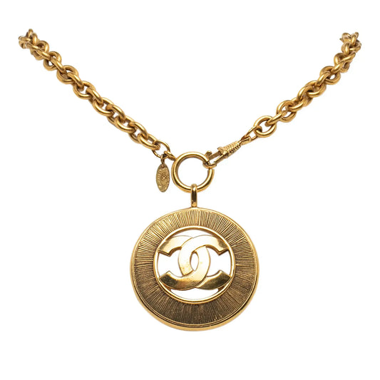 Chanel Gold Plated CC Round Pendant Necklace