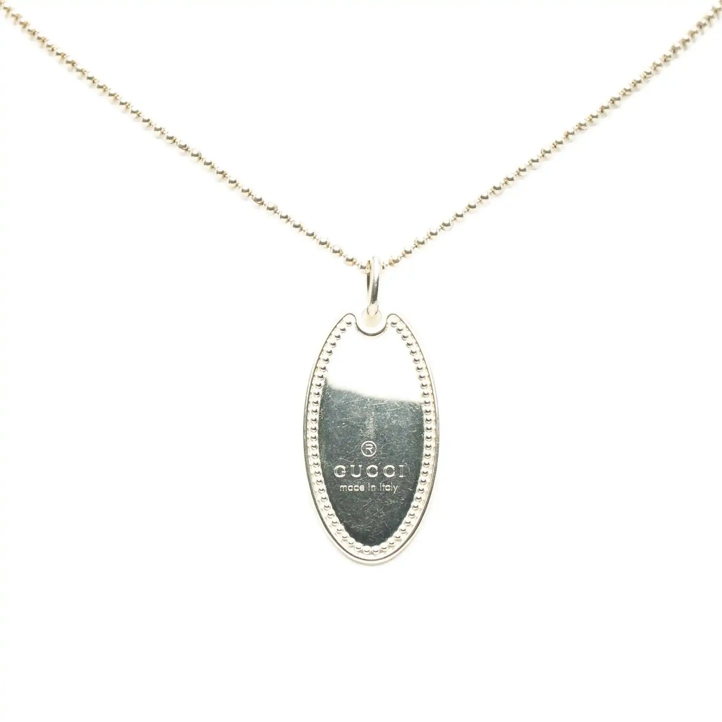 Gucci Sterling Silver Oval Plate Pendant Necklace
