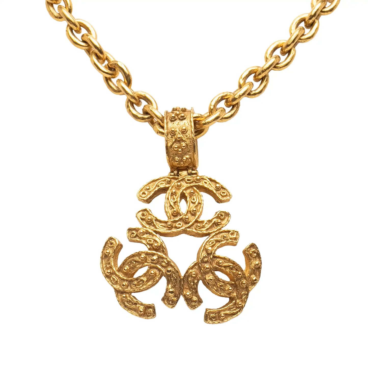 Chanel Gold Plated Triple CC Pendant Necklace