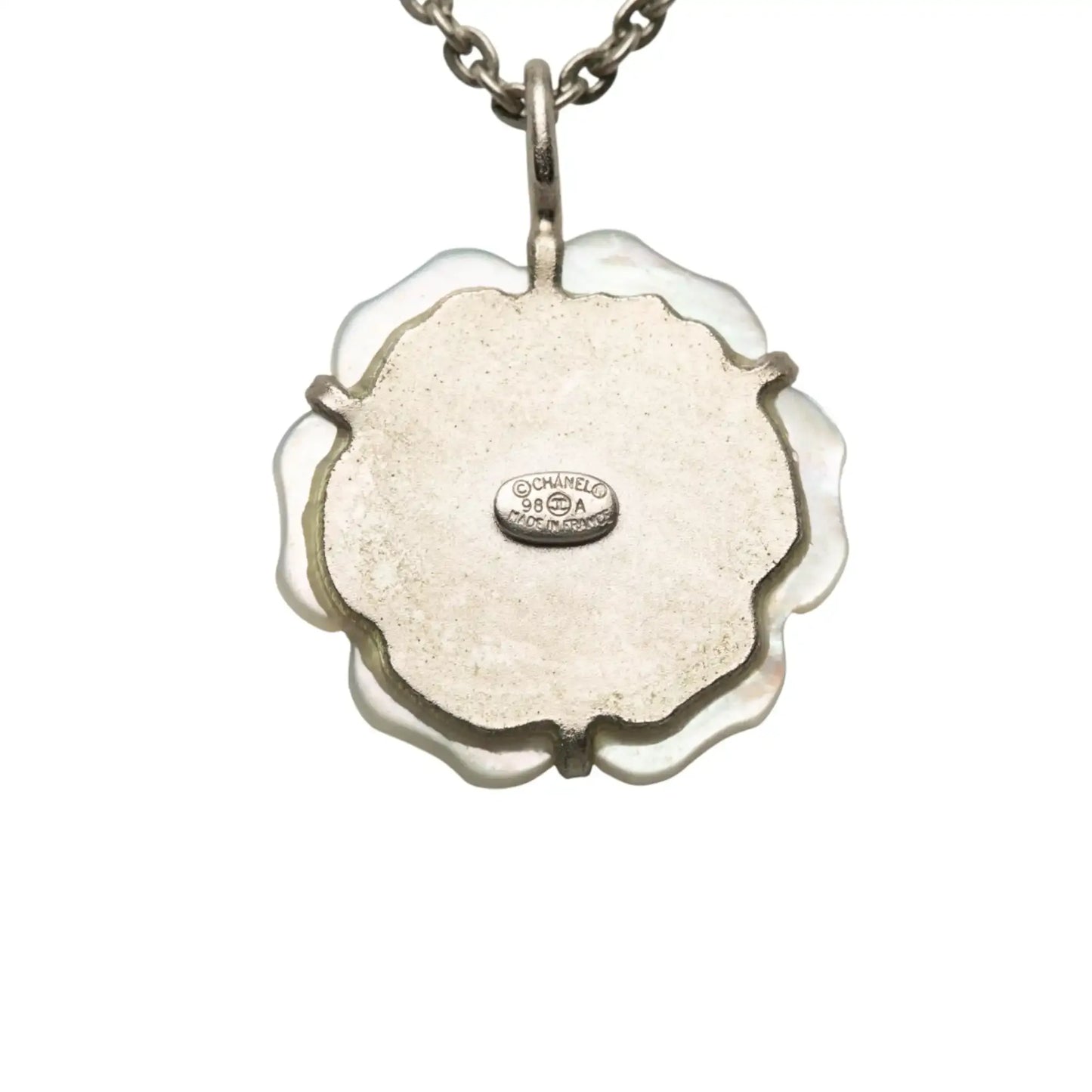 Chanel Resin Shell Camellia Pendant Necklace