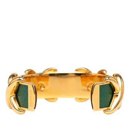 Hermès Gold Plated and Leather Criss Cross Cuff Bracelet