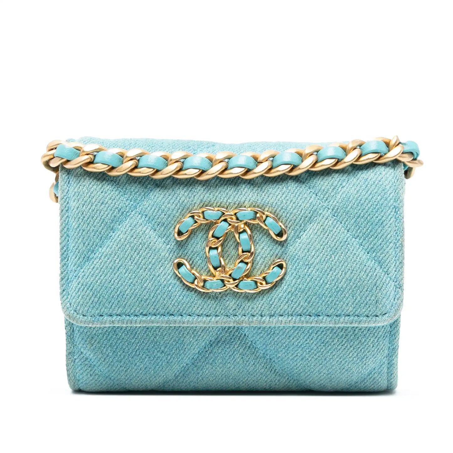 Chanel Quilted Denim 19 Card Holder with Chain