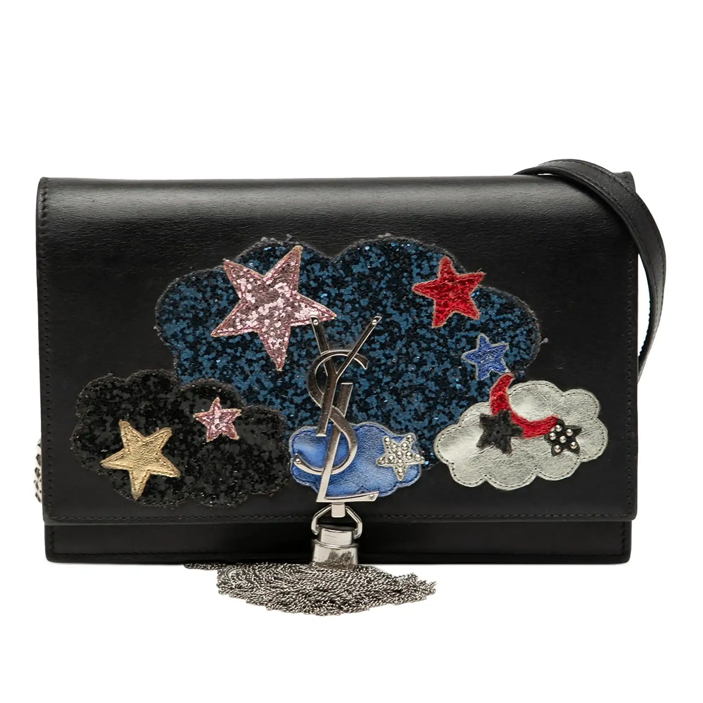 Saint Laurent Calfskin Cloud Star Applique Classic Monogram Kate Tassel Wallet on Chain
