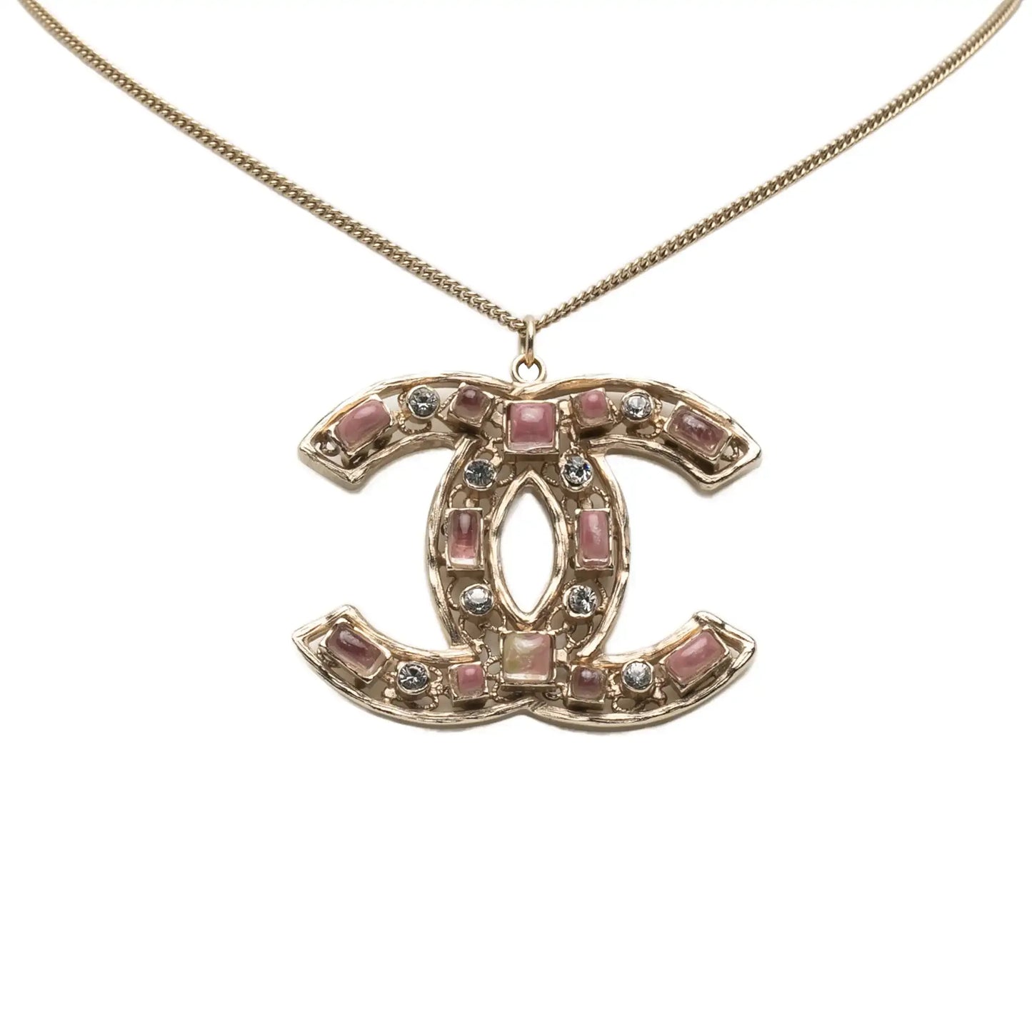Chanel Gold Plated CC Crystals Pendant Necklace