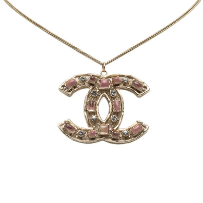 Chanel Gold Plated CC Crystals Pendant Necklace