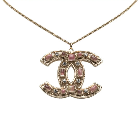 Chanel Gold Plated CC Crystals Pendant Necklace