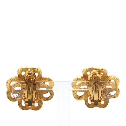 Chanel Gold Plated CC Flower Clip On Earrings