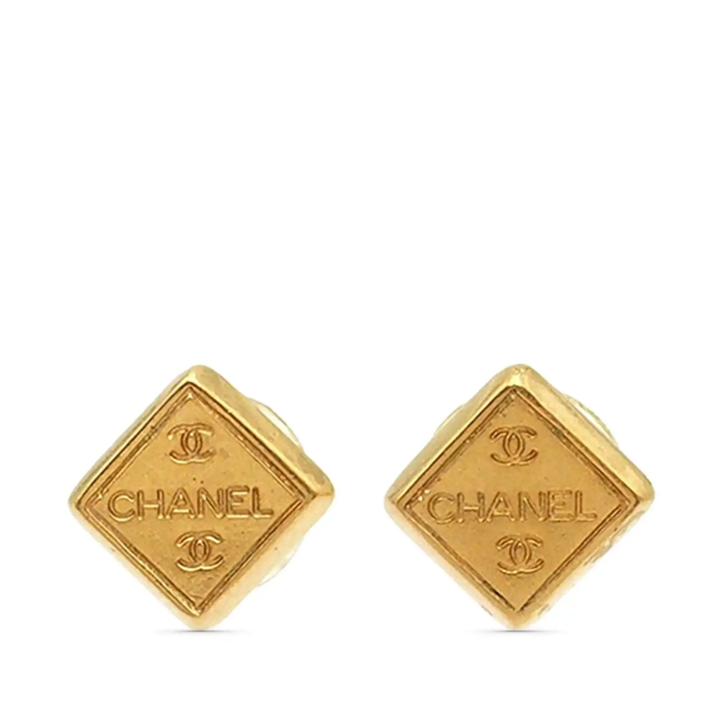 Chanel Gold Plated Logo Bullet Back Earrings