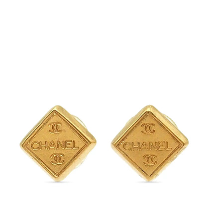 Chanel Gold Plated Logo Bullet Back Earrings