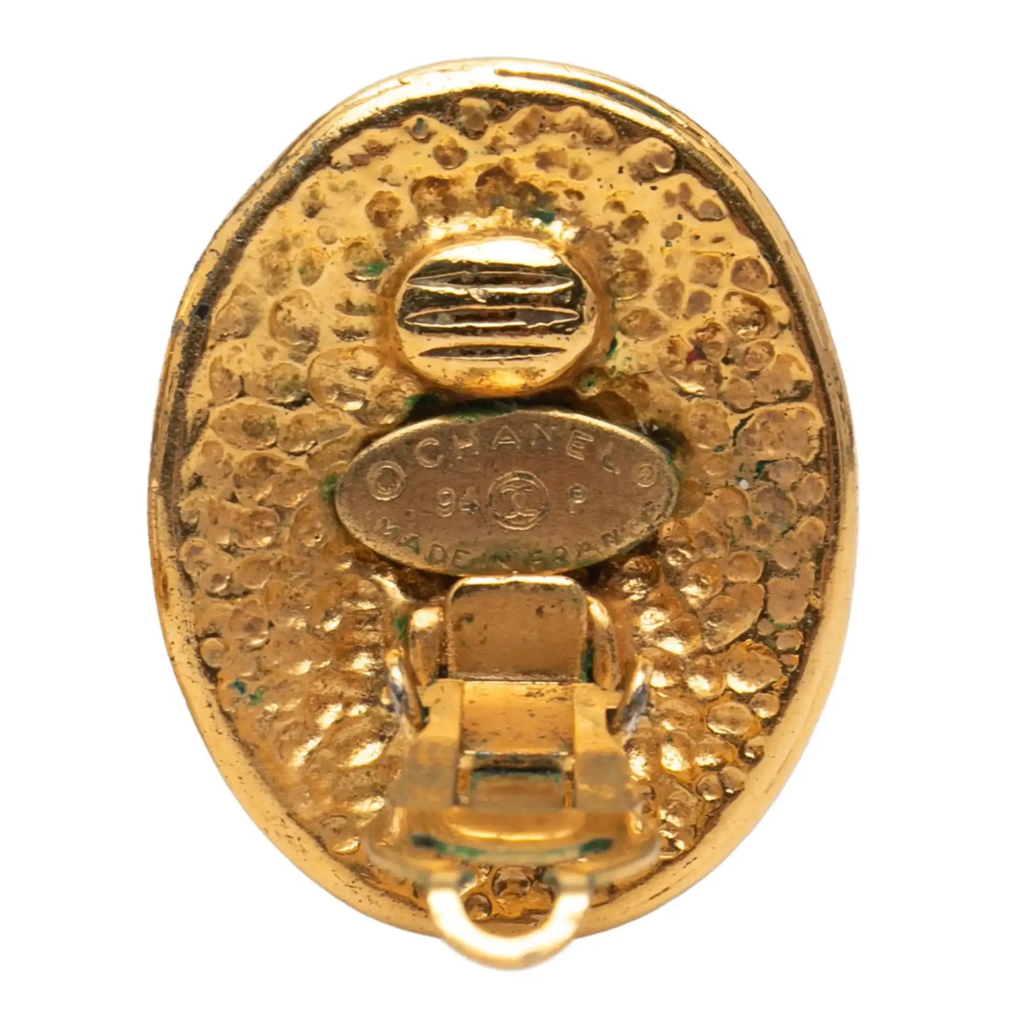 Chanel Gold Plated CC Oval Clip On Earrings