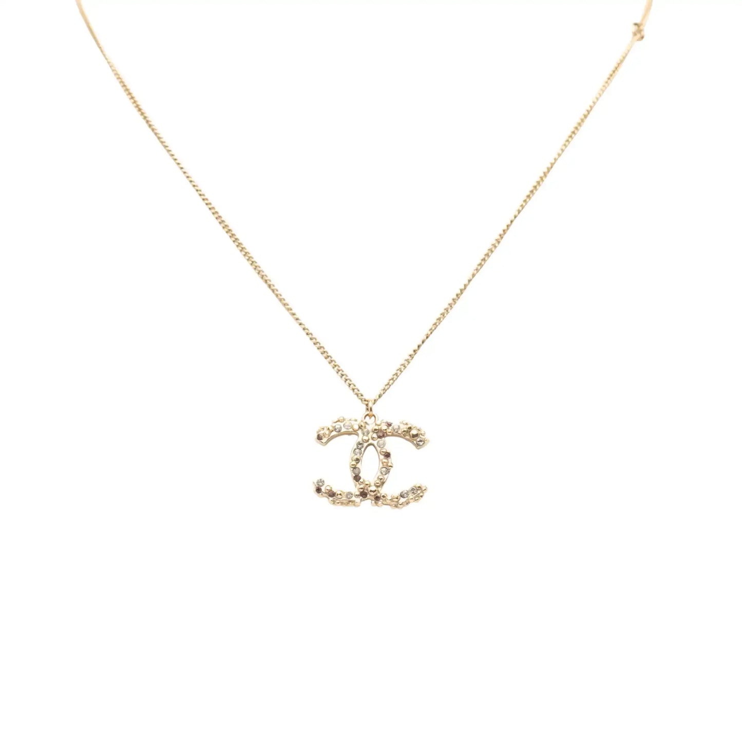 Chanel Gold Plated CC Rhinestones Pendant Necklace
