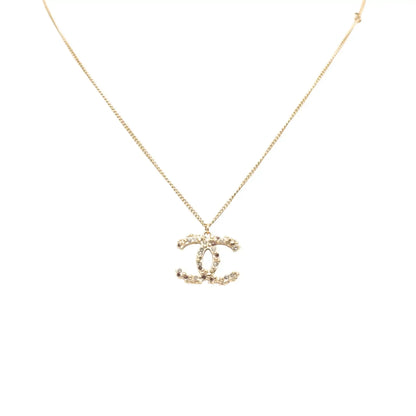 Chanel Gold Plated CC Rhinestones Pendant Necklace