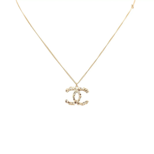 Chanel Gold Plated CC Rhinestones Pendant Necklace