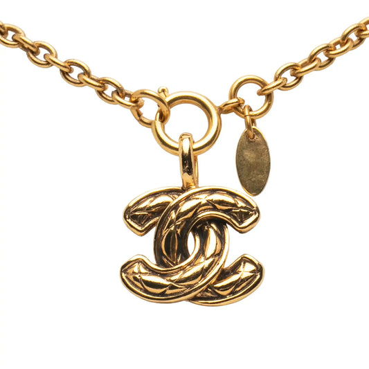 Chanel Gold Plated Quilted CC Pendant Necklace