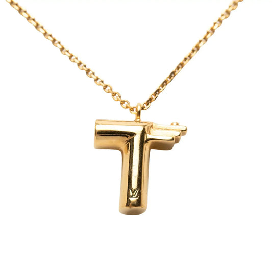Louis Vuitton Gold Plated LV and Me Letter T Pendant Necklace