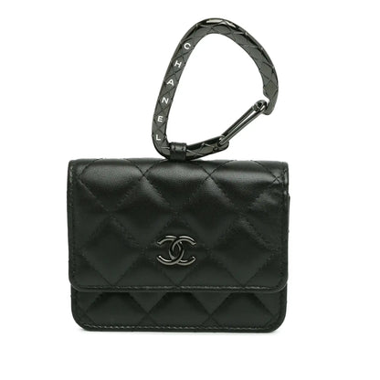 Chanel Quilted Lambskin So Black CC Hook Card Holder