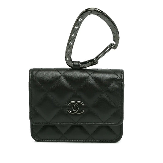 Chanel Quilted Lambskin So Black CC Hook Card Holder
