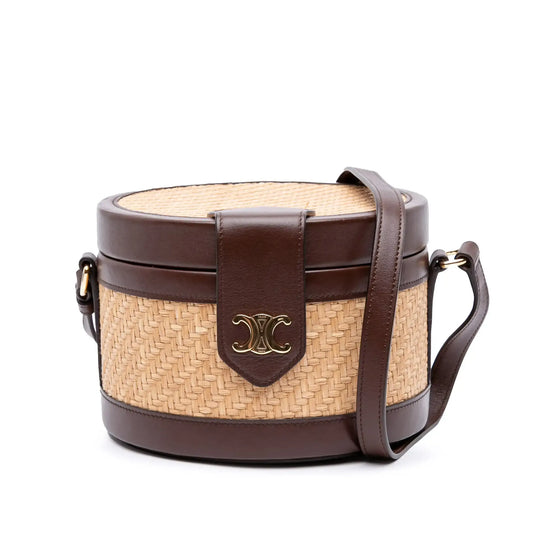 Celine Medium Raffia and Calfskin Triomphe Tambour Vanity Bag