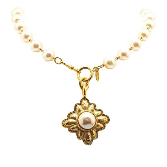Chanel Gold Plated Faux Pearl Necklace