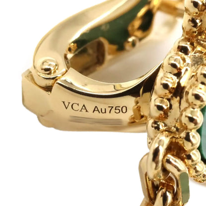 Van Cleef and Arpels 18K Yellow Gold and Malachite Magic Alhambra 3 Motif Earrings