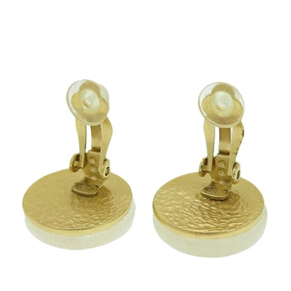 Chanel CC Resin and Gold Plated Button Clip On Earrings