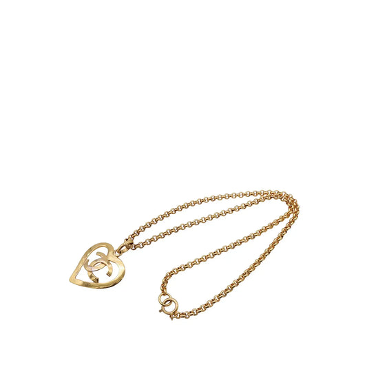 Chanel CC Gold Plated Heart Pendant Necklace