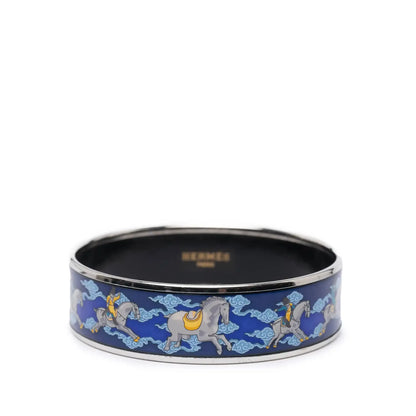 Hermès Wide Enamel Horse Riding Motif Bangle