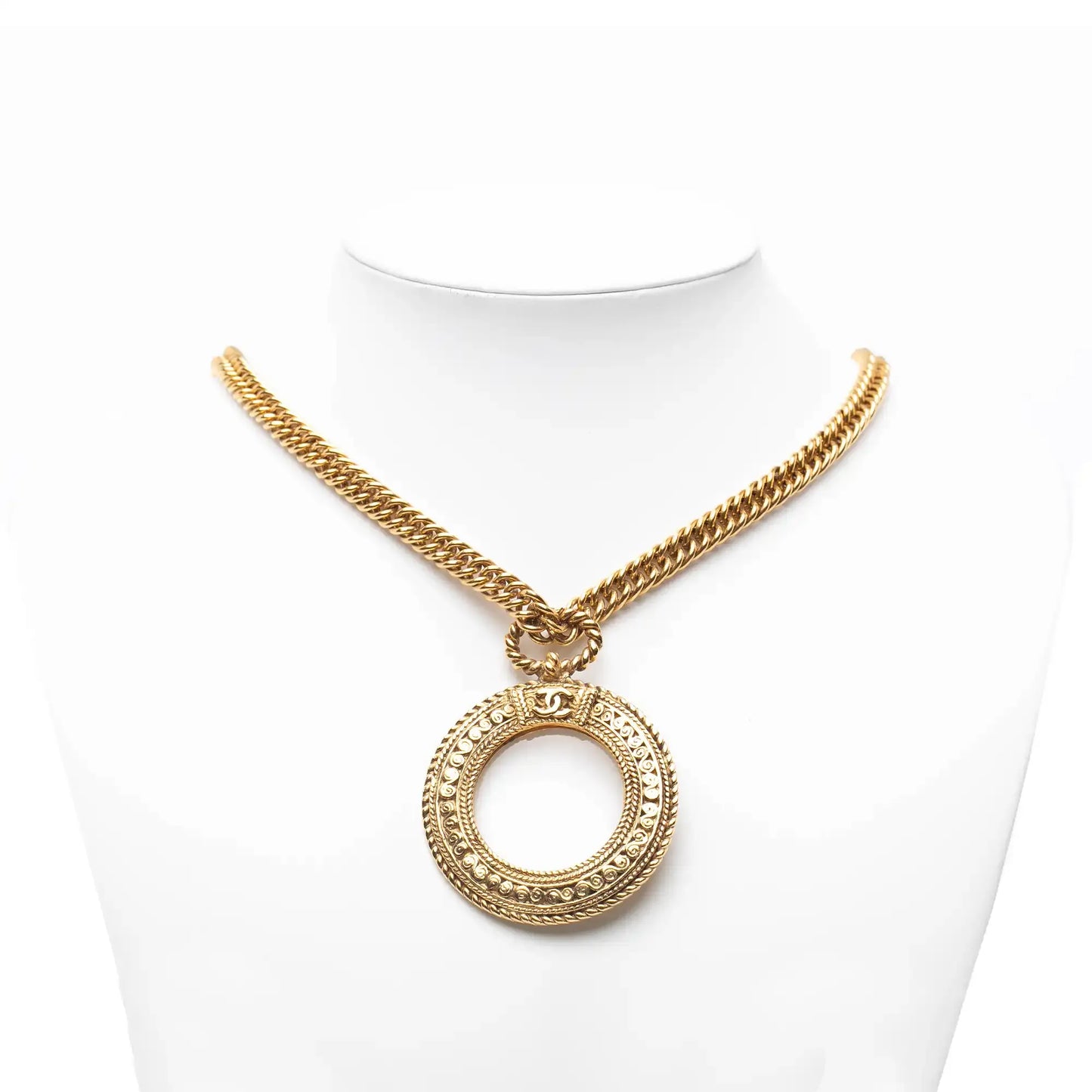 Chanel Gold Plated Loupe Magnifying Glass Pendant Necklace