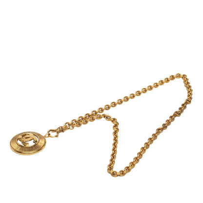 Chanel Gold Plated CC Round Pendant Necklace