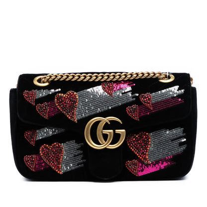 Gucci Medium GG Marmont Matelasse Velvet Sequin Embellished Shoulder Bag