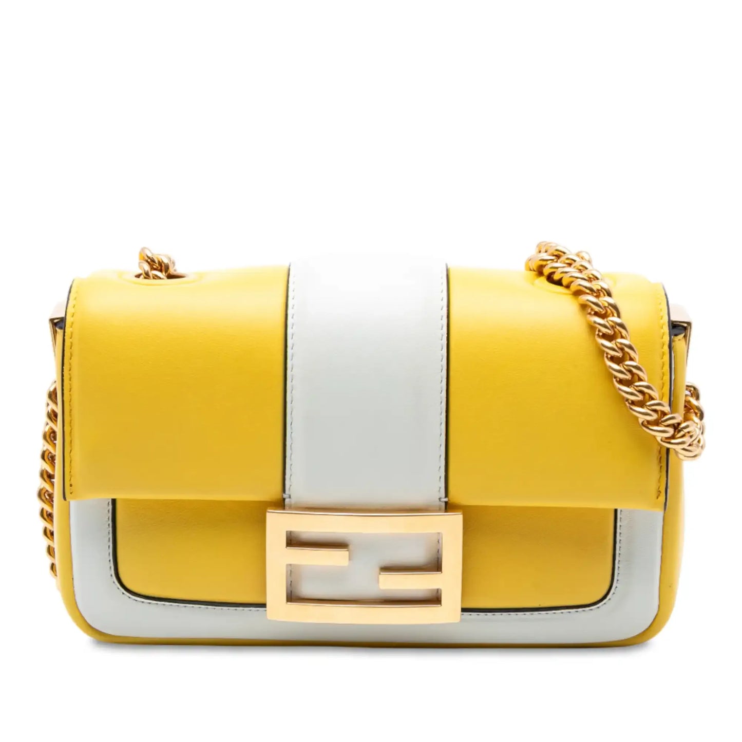 Fendi Mini Bicolor Nappa Apolo Chain Baguette Shoulder Bag