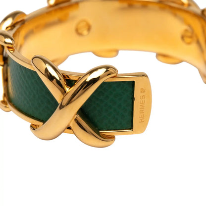 Hermès Gold Plated and Leather Criss Cross Cuff Bracelet