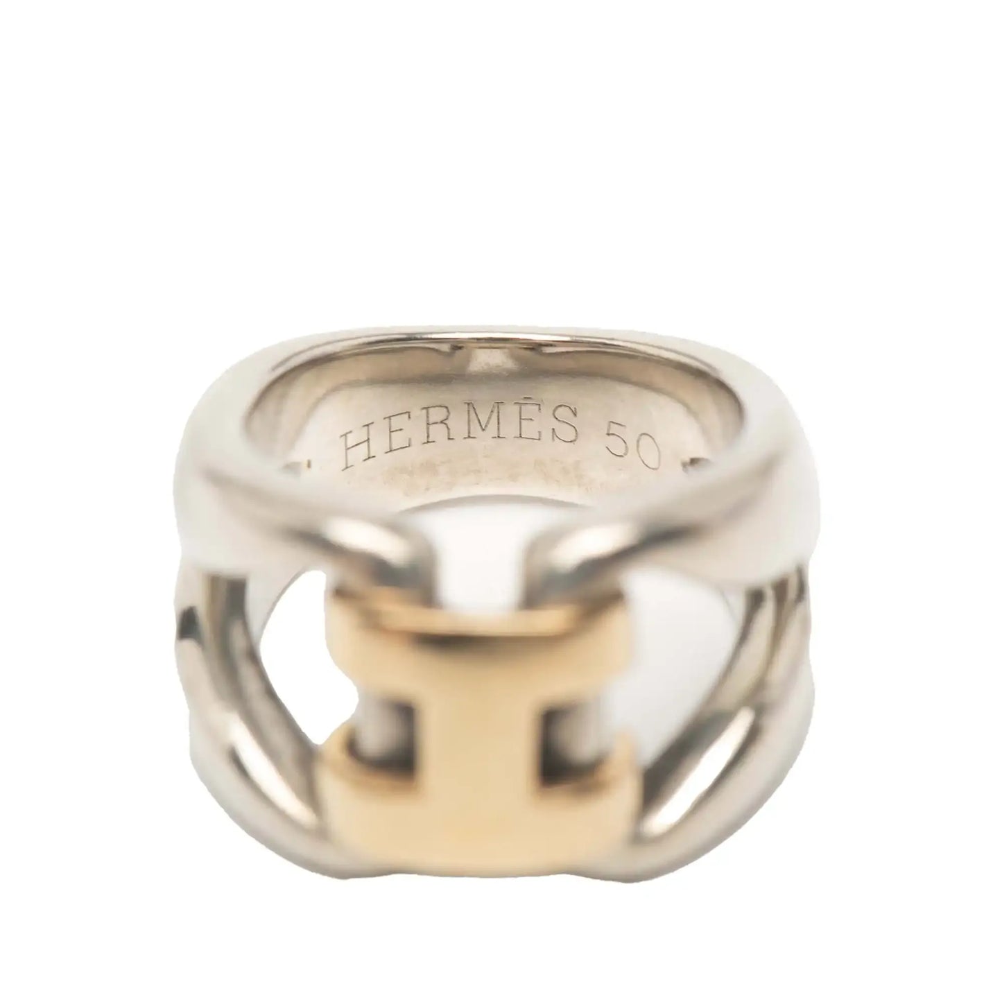 Hermès Sterling Silver and 18K Yellow Gold History Ring