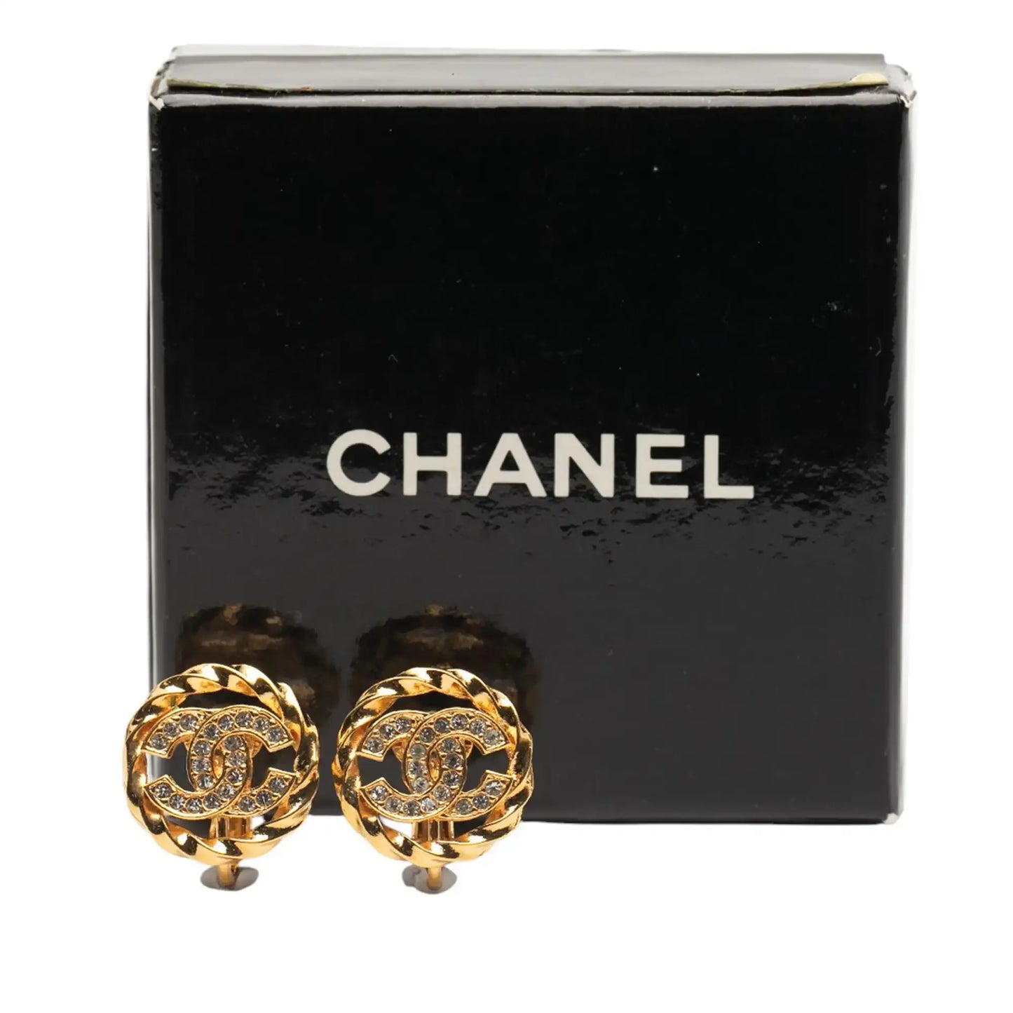 Chanel Gold Plated CC Rhinestones Clip On Earrings