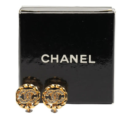 Chanel Gold Plated CC Rhinestones Clip On Earrings