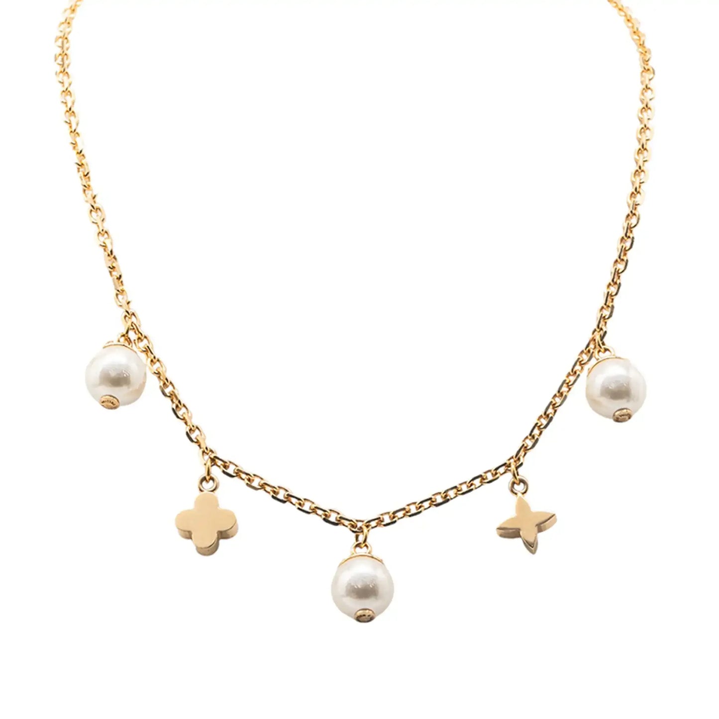 Louis Vuitton Gold Plated Charmy Pearl Necklace