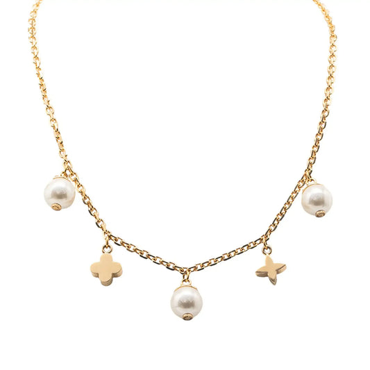 Louis Vuitton Gold Plated Charmy Pearl Necklace