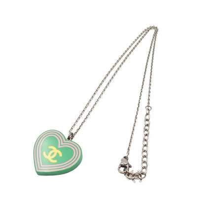 Chanel Silver Plated CC Resin Heart Pendant Necklace