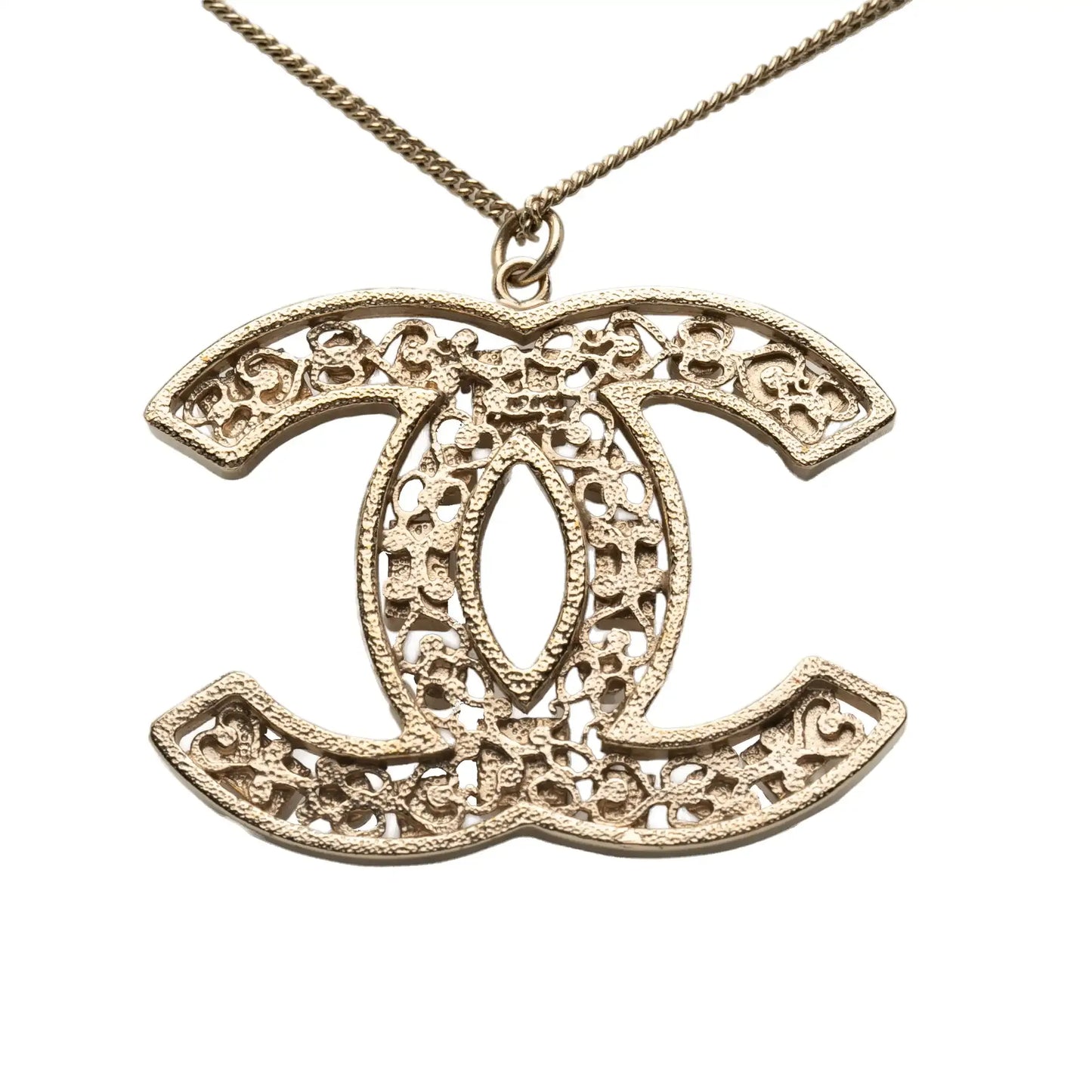 Chanel Gold Plated CC Crystals Pendant Necklace