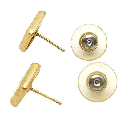Chanel Gold Plated Logo Bullet Back Earrings