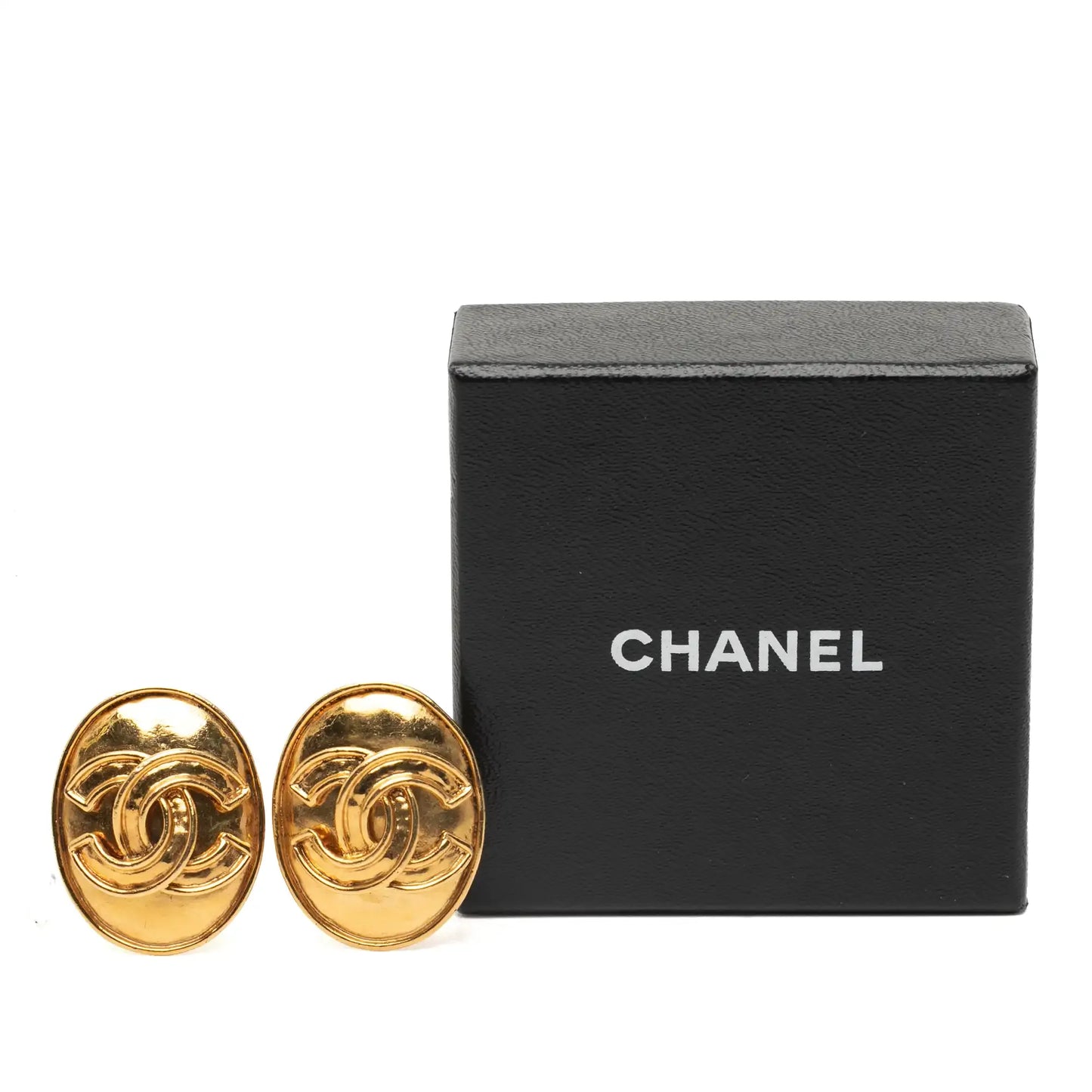 Chanel Gold Plated CC Oval Clip On Earrings