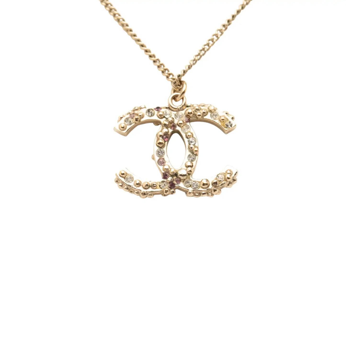 Chanel Gold Plated CC Rhinestones Pendant Necklace