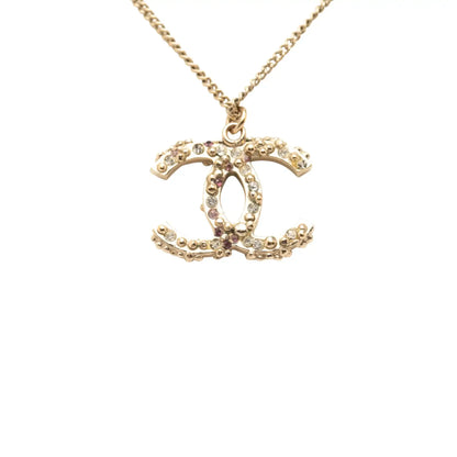 Chanel Gold Plated CC Rhinestones Pendant Necklace