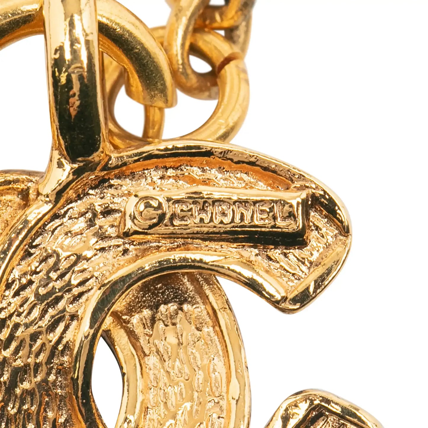Chanel Gold Plated Quilted CC Pendant Necklace