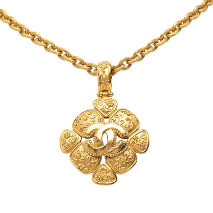Chanel Gold Plated CC Arabesque Clover Pendant Necklace