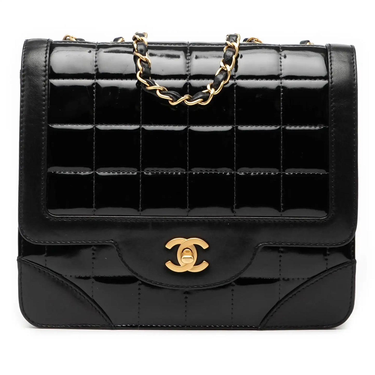 Chanel CC Chocolate Bar Patent and Lambskin Square Flap