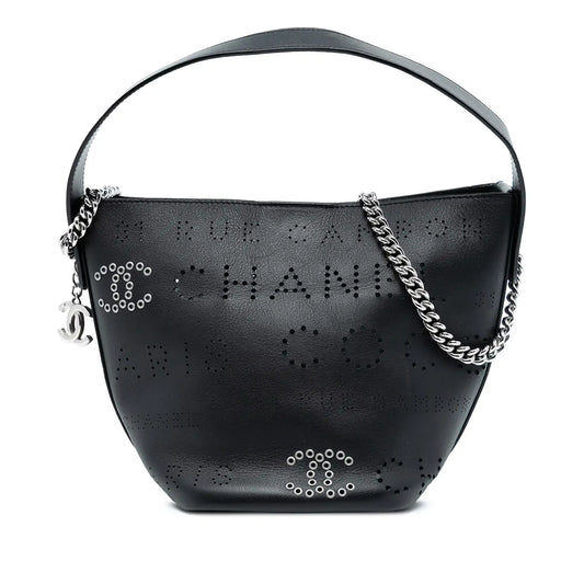 Chanel Small Perforated Calfskin Logo Eyelet Bucket Bag